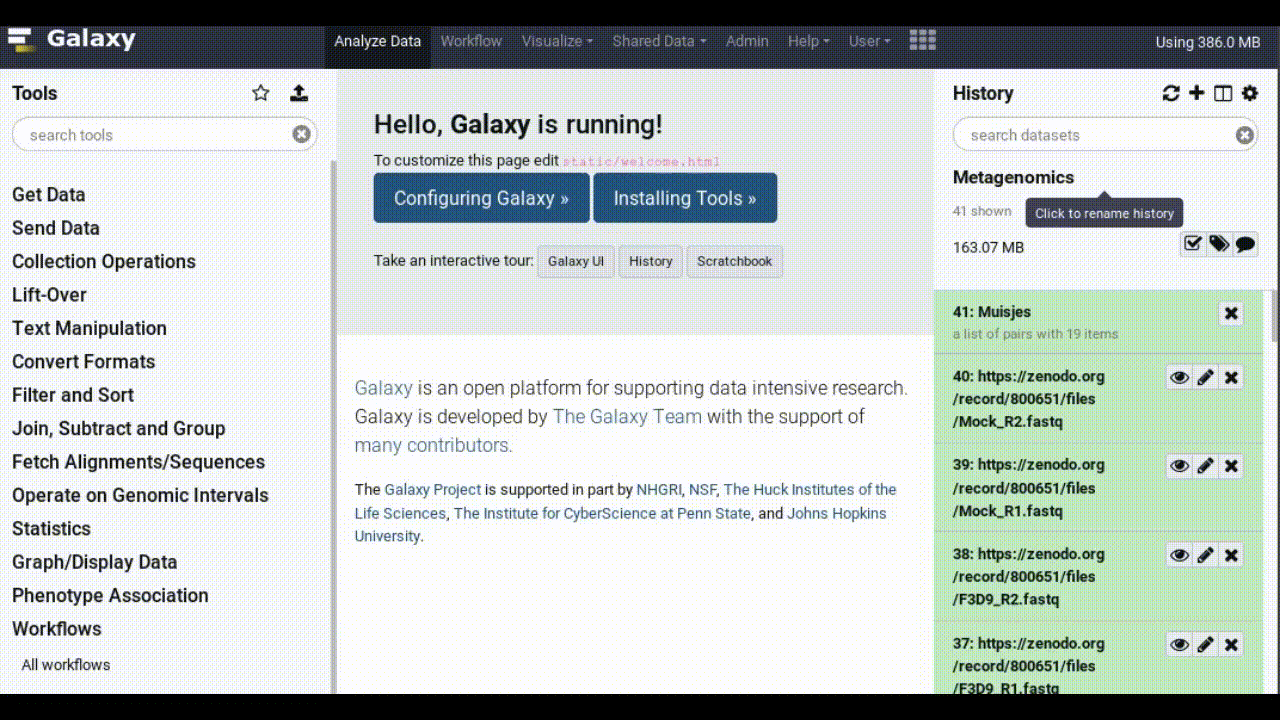 Data dialog for selecting dataset in the tool form.